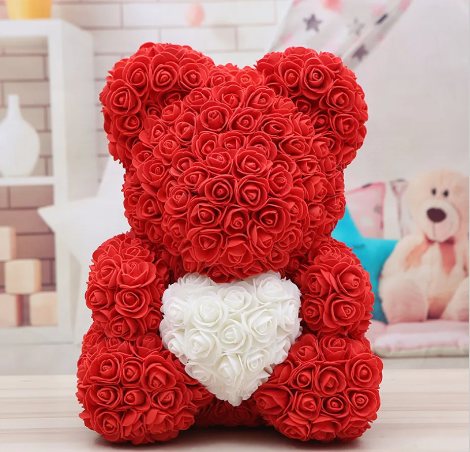 Partybevorzugung 40 cm Rose Teddybär Herz Künstliche Blume für Valentinstag Hochzeit Geburtstag Weihnachtsgeschenk Seeschifffahrt RRA790