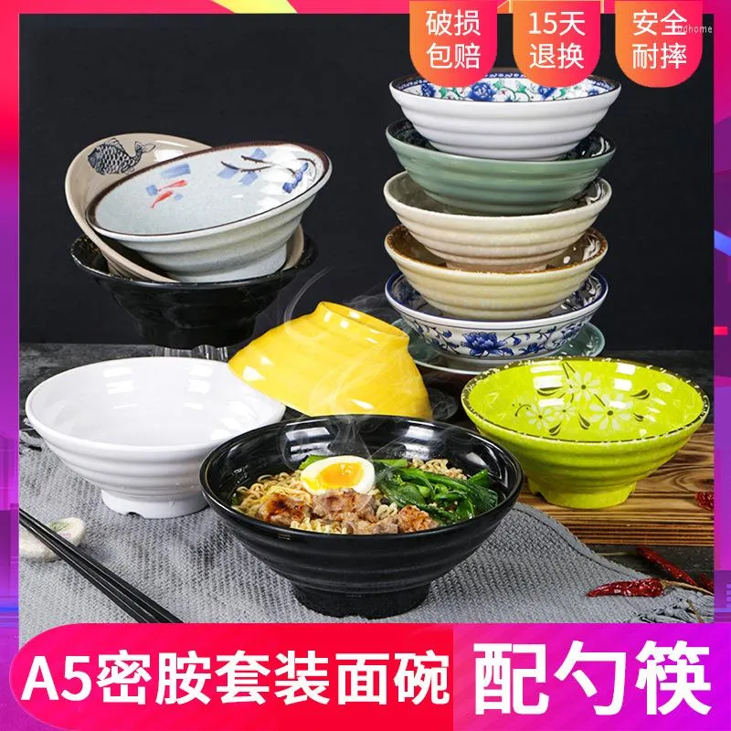 Kommen verdikte warmte isolatie anti drop rundvlees noedel kom a5 melamine imitatie porselein chopsticks lepel servies set