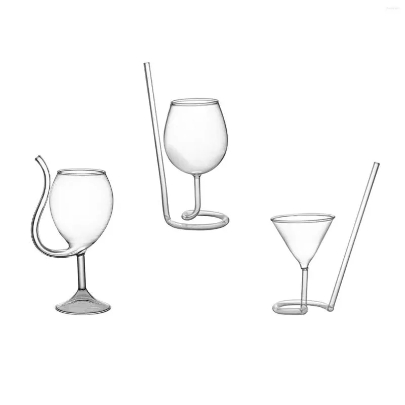 ワイングラスユニークなカクテルガラスガラスガラス製品シャンパンカップアイスコーヒーとストローゴブレットを家に造りました家族bar304g