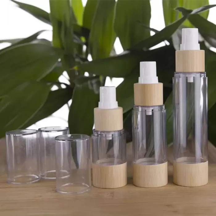Empty DIY Bamboo Cosmetic Spray Bottle 20/30/50/80/100/120ml Clear Plastic Mist Spray Container Perfume Essence Pump Vacuum Bottles