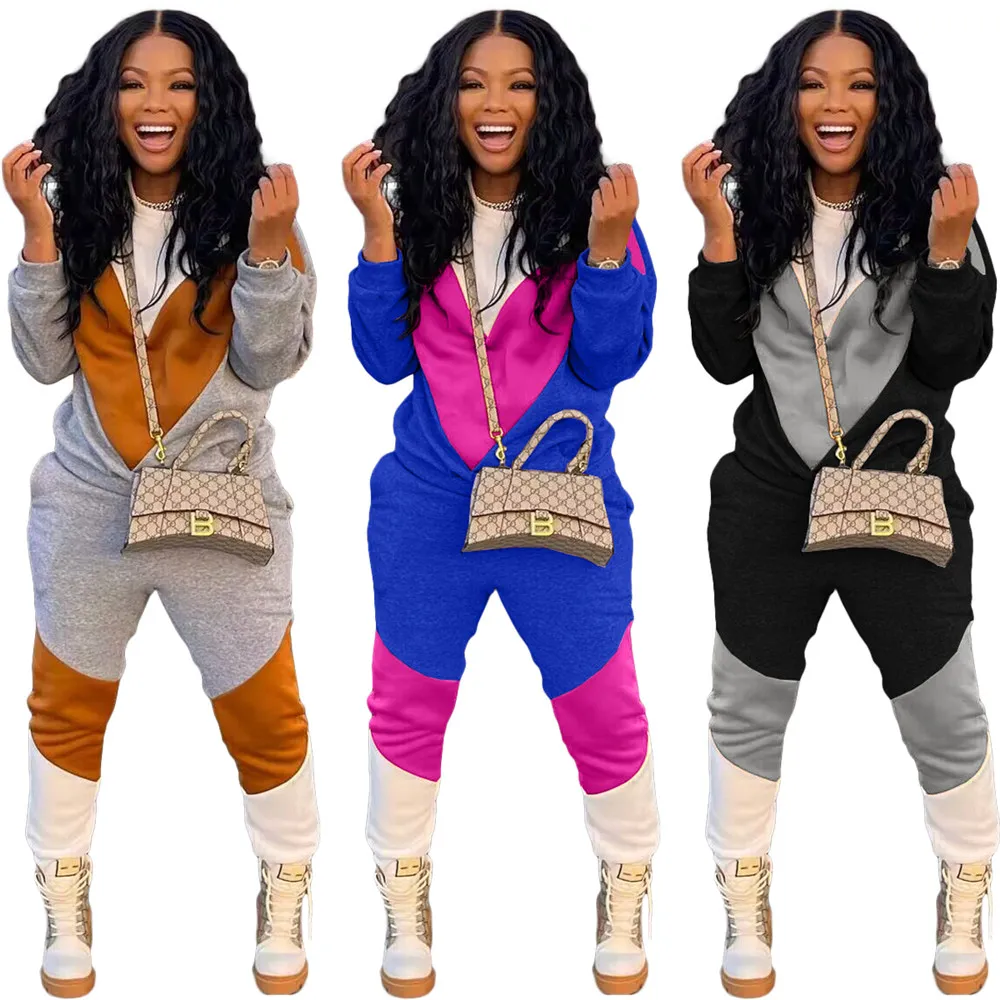 2024 Designer Mulheres Tracksuits Casual Patchwork Dois 2 Peça Conjunto Suéter Calças Ternos Streetwear Manga Longa Lady Outfit Outono Inverno Roupas Atacado 9068