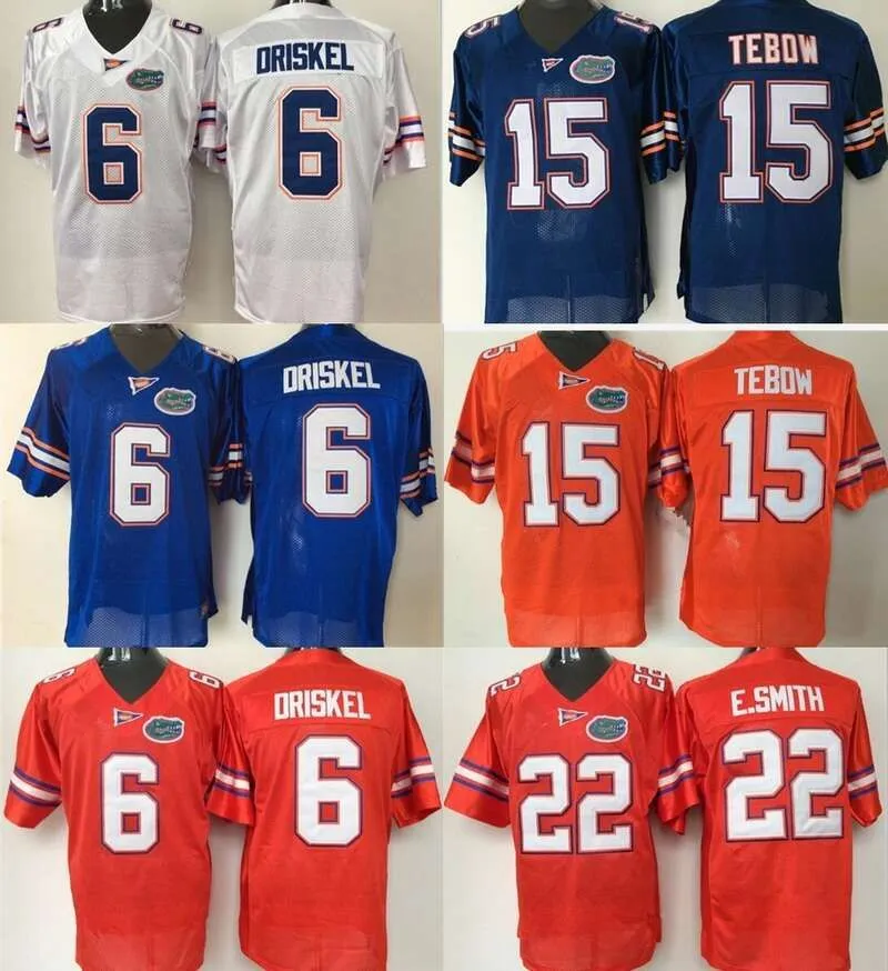 Maillots de football NCAA Maillots de football Florida Gators College Maillot de football Driskel # 6 Tebow # 15 Taille cousue S-3XL Mix Order Jersey-Fact