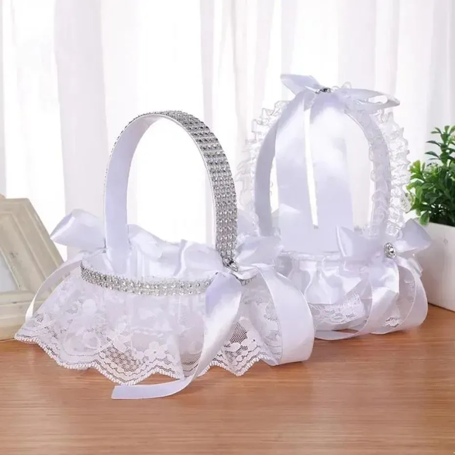 Panier de fleurs de mariage en dentelle et perles, 1 pièce, décoration romantique en strass blanc pour cérémonie de mariage, panier d'approvisionnement pour fête, nouveau RRA795