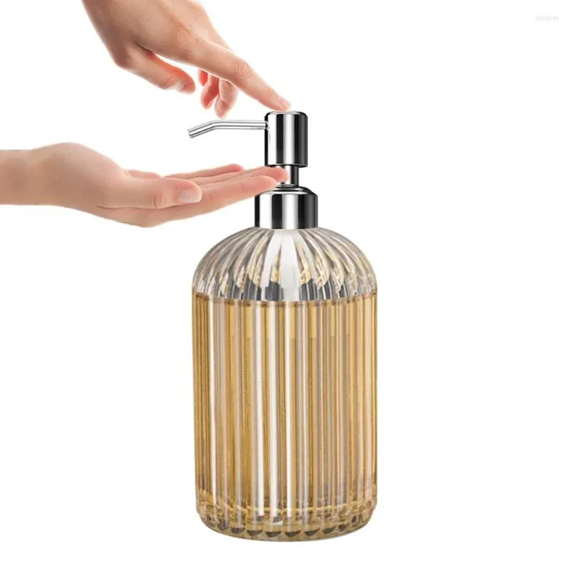 Bath Accessory Set Bathroom Organizer Large 18oz Manual Soap Dispenser Clear Glass Hand Bottle