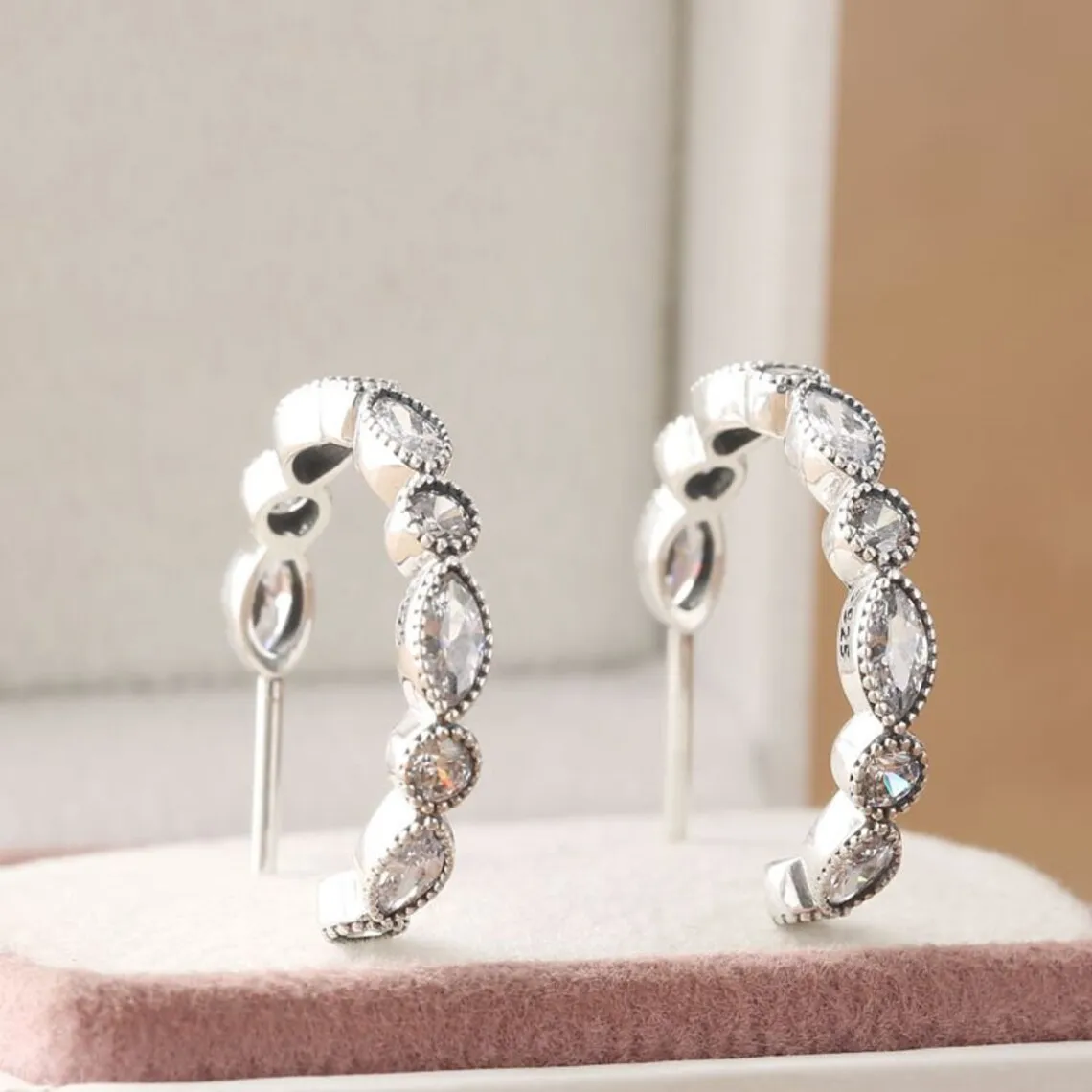 925 Sterling Silver Hoop -Ohrringe verlockend brillanten Marquise mit klarem CZ Passt europäischer Pandora -Juweliermode -Ohrringe