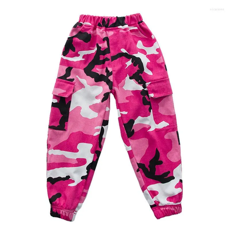 Stage Wear Kid Cool Hip Hop Clothing Streetwear Rose Camouflage Military Tactical Cargo Pants Trousers For Girl Boy Dance Costume Clothes