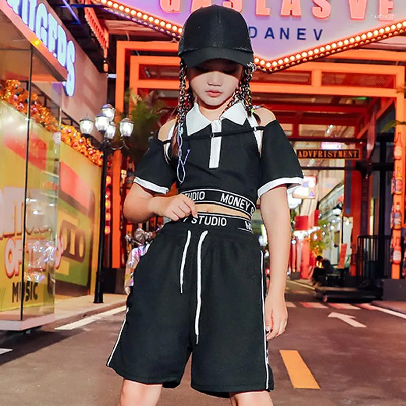 Stage Wear Teen Girls Clothes Jazz Modern Dance Costume Black Kpop Outfit Kids Hip Hop Performance Clothing Fashion Concert BL8909