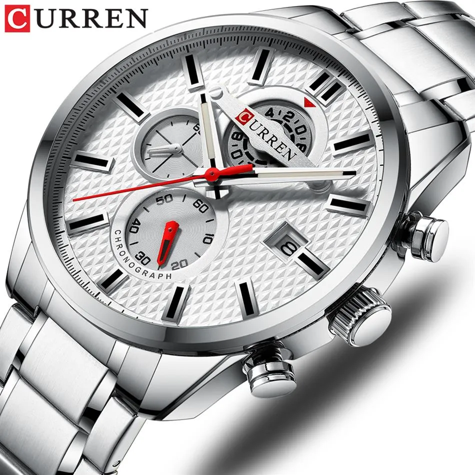 Curren Fashion Casal Sports Watches Mens Luxury Quartz Watch Хронограф из нержавеющей стали и дата световые руки.