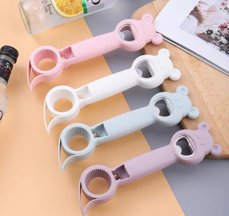 4 In 1 Multi-purpose Bottle Openers Bear Shape Manual Lid Remover Beer Corkscrew Funny Can Jars Openers Kitchen Accessories SN588
