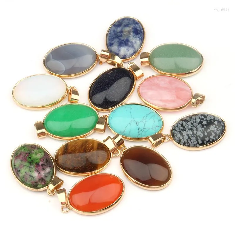 Charms Natural Semi Precious Stone Pendant Egg Form Hemming 12 Material som gör halsband armband och örhängen för DIY 36x19x7mm