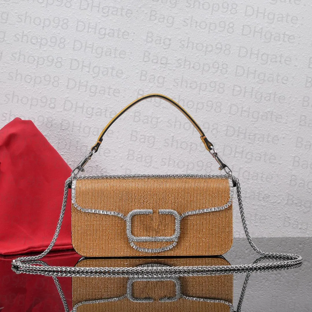 DHgate 2024Crystal Top Handle Bag Womens Mini Crossbody Purse with Gold Diamond Logo Bags Luggage Accessories