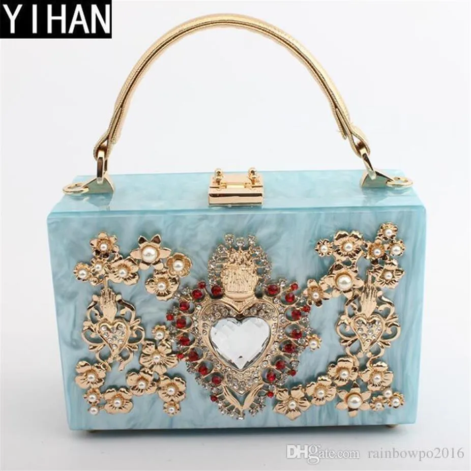 Usine entière femmes sac de haute qualité acrylique diamant sac à main mode amour creux épaule sacs à main robe de mariée sauvage soirée 255h