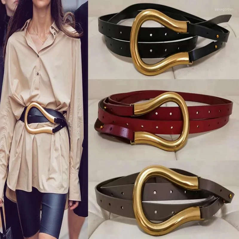Belts 10 Colors Ladies Fashion Real Split Leather Metal U-shaped Pin Buckle Belt Banquet Dress Coats A0