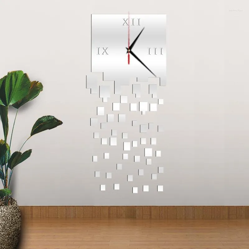 Wall Clocks 22X50CM Clock Home Quartz Reloj De Pared Horloge Acrylic Mirrored Design 3d Watch Living Room Unique