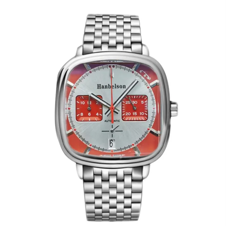 Cała moda męska luksus Wacthes Square Designer Red Sport Watch ze stali nierdzewnej VK kwarcowy ruch metalowy pasek męski zegar 239n