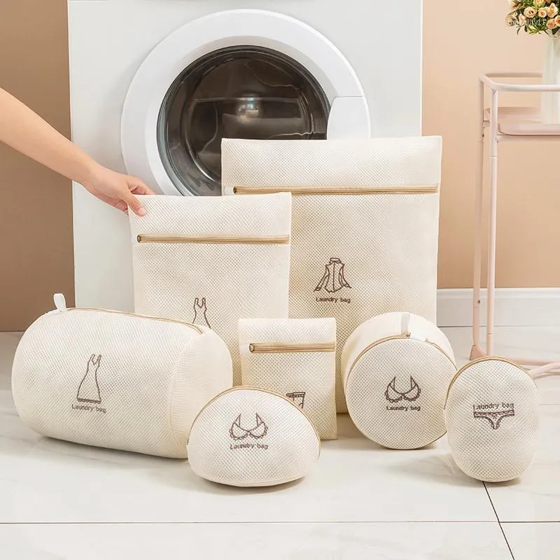 Tvättpåsar 7 Storlek Mesh Bag Polyester Tvätt med dragkedja för tvättmaskiner BRA -klädkorg
