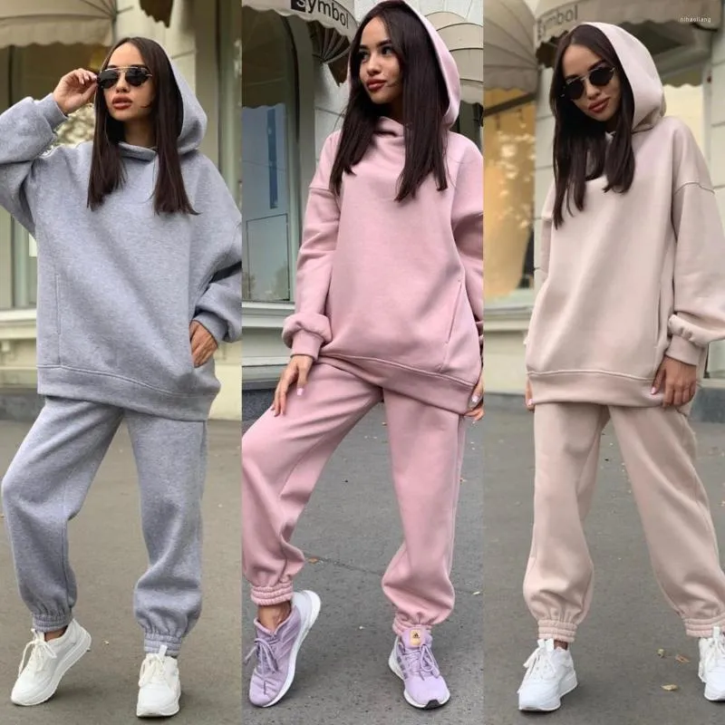 Kvinnors tvåbitar byxor Kvinnor passar Autumn/Winter Fashion Solid Color Hooded Casual Two-Piece Outfit Woman's Sy Drop Sale JQMY9700