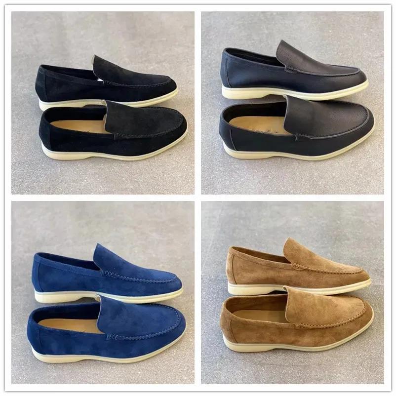 Nya lyxiga designerskor Berlocker Utsmyckad Walk Mocka Loafers Par Äkta män Läder Casual slip on flats för män Kvinnor Sport Klänning sko 36-46