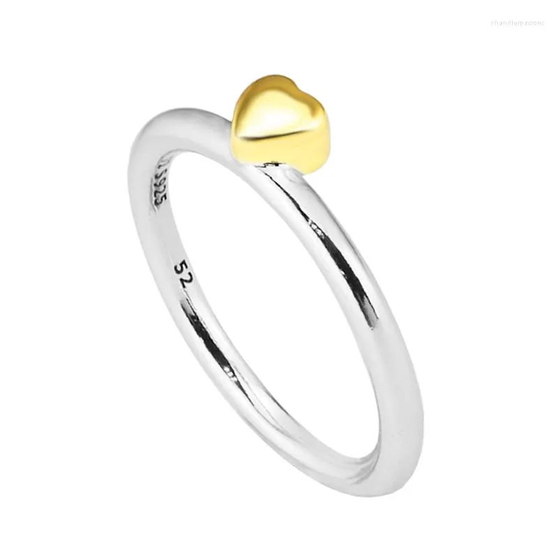 حلقات الكتلة اللغز القلب مع اللون الذهبي الصفراء الفاتح 925 sterling-silver-jewelry