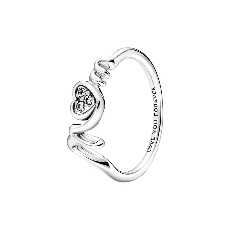 Mom Pave Heart Ring Echt sterling zilver met originele doos voor Pandora Fashion Party Sieraden voor vrouwen CZ Diamond Mother's Day Gift Rings Set