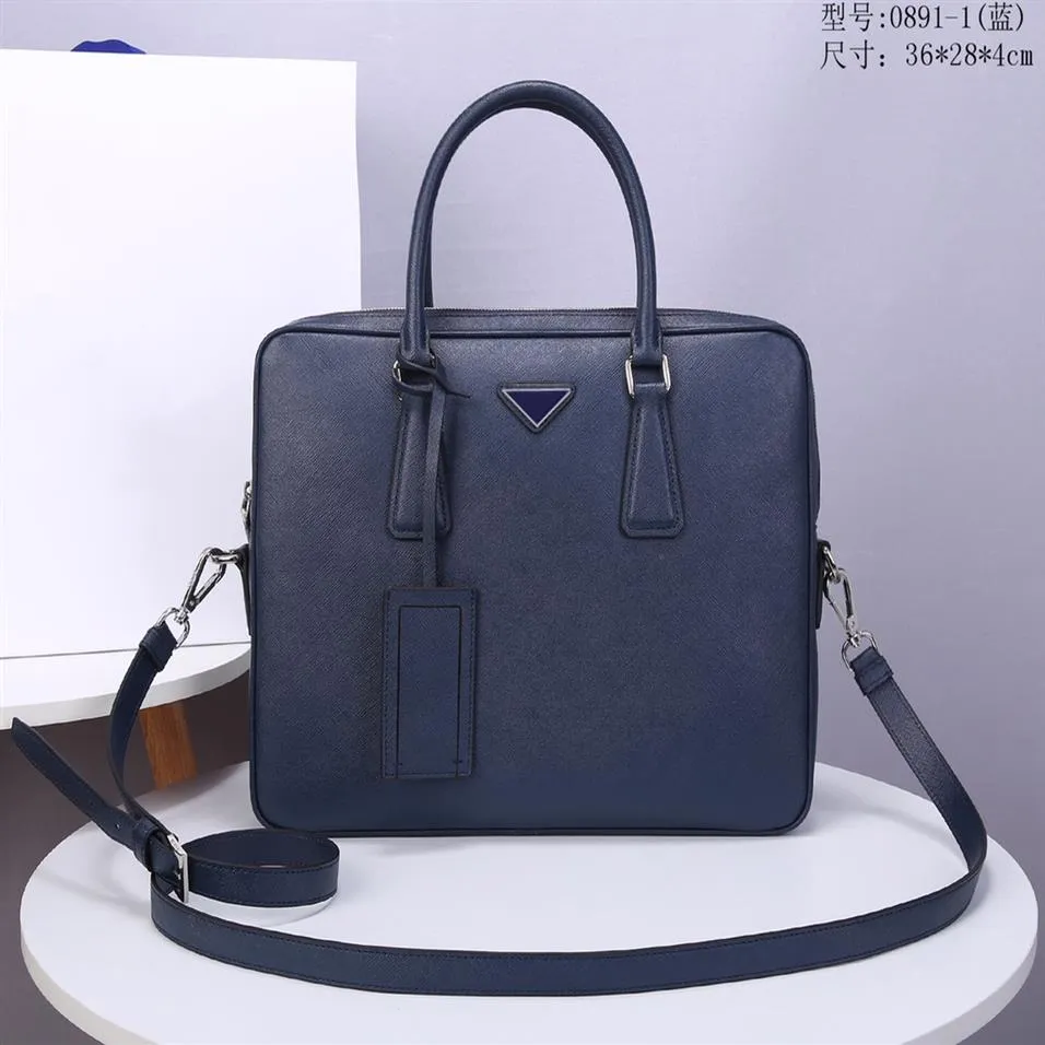 Designer de couro azul masculino 2021 com maleta de alta qualidade bolsa para laptop de grande capacidade retrô fashion bolsa à prova d'água offic252O