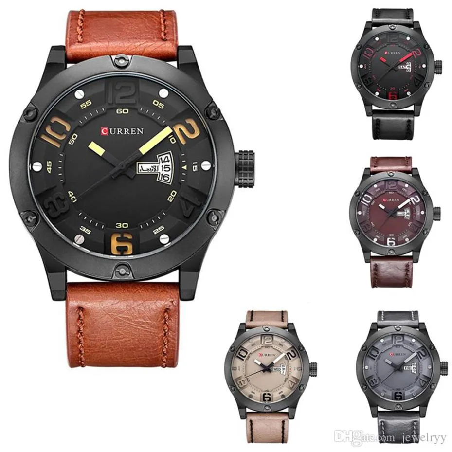 Curren New Fashion Casual Quartz Watch Mężczyzn Mężczyzny Luksusowy skórzany pasek analogowy sportowy tydzień wojskowy