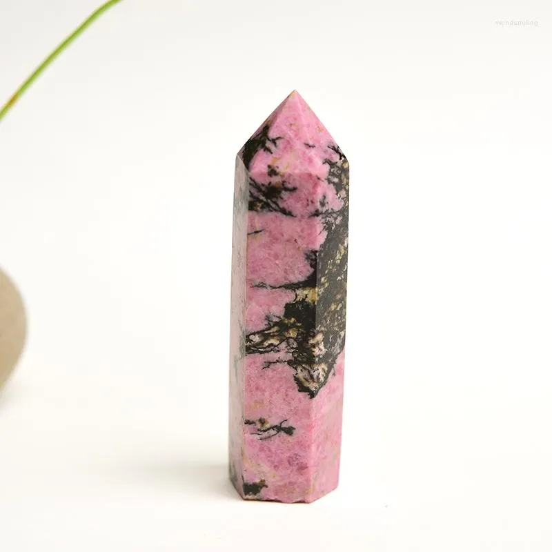 Dekorativa figurer Natural Stone Rhodochrosite Hexagonal Crystal Quartz Column Mineral Dot Decoration Healing Wand Diy Home Decor Gifts