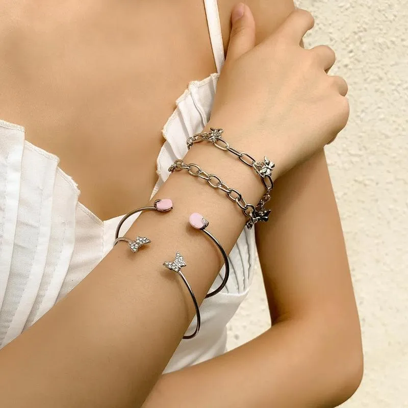 Link bransoletki geometryczne multi-stop inkrustowany metalowy metalowy zestaw bransoletki europejski i amerykański akrylowy motyl biżuteria ręczna