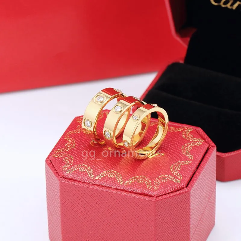 6 Diamantes Love Torny Diseñador Anillo Rings para hombres para mujeres Joyas de lujo Classic Mujeres Titanio Aleación de acero Gold Silver Rose Rose Never Fade Not Allergic 4/5/6 mm