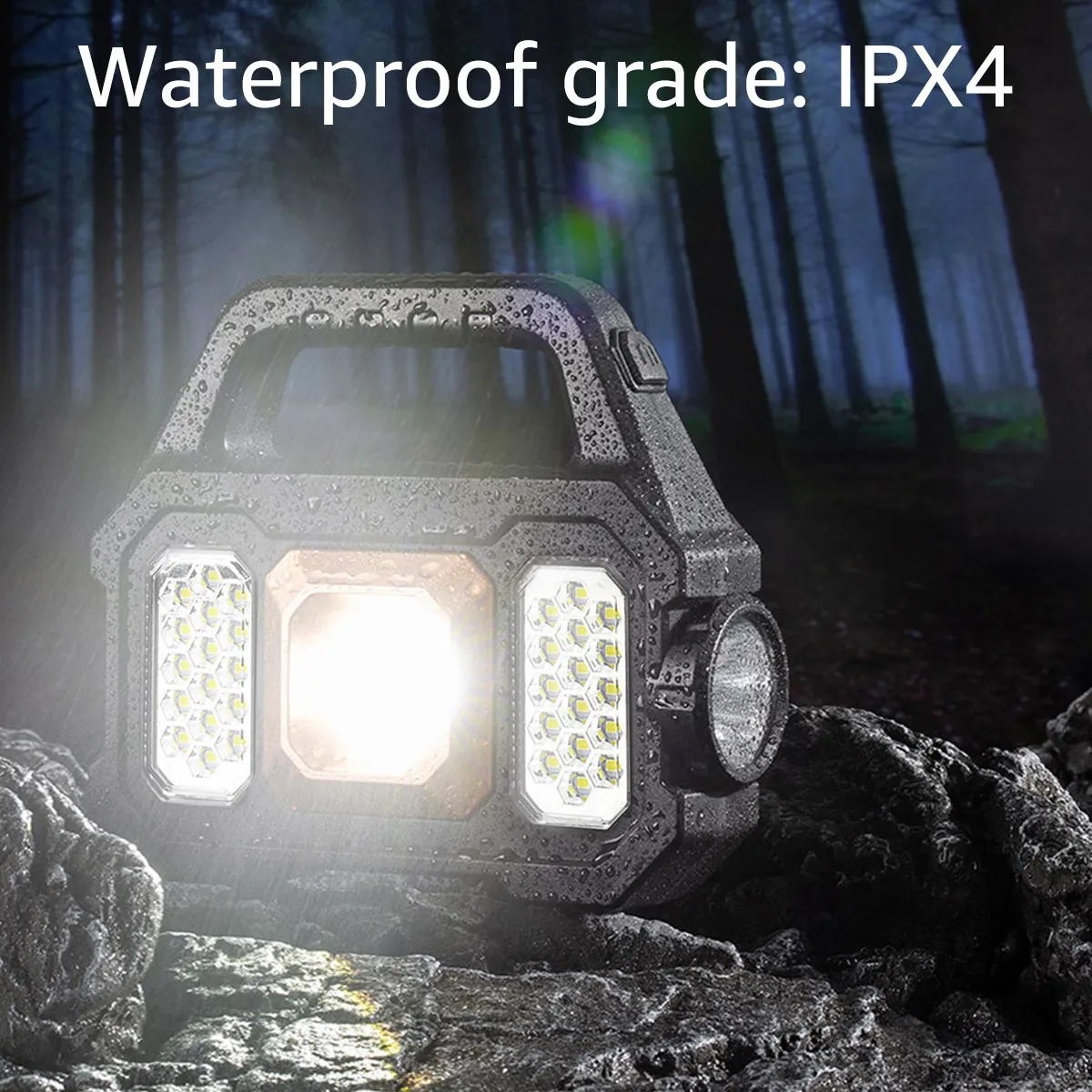 Solar Flashlight Portable LED Searchlight Solar/USB Rechargeable Waterproof 6-Gear Torch Camping Light COB Work Light