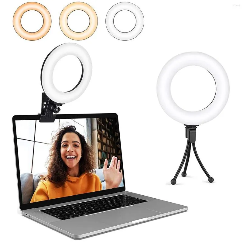 Lâmpadas de mesa Kit de iluminação de videoconferência Ring Light Clipe no Laptop Monitor for Webcam Remote Working Reading Study