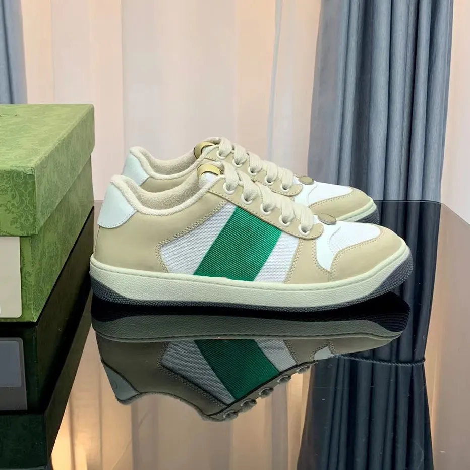 gg Gucci Woman Canvas Dirty Designer Casual Shoes Screener Sneakers Luxury Classic Blue Red Stripe Rubber Leather Distressed Shoe flat Low Top Men