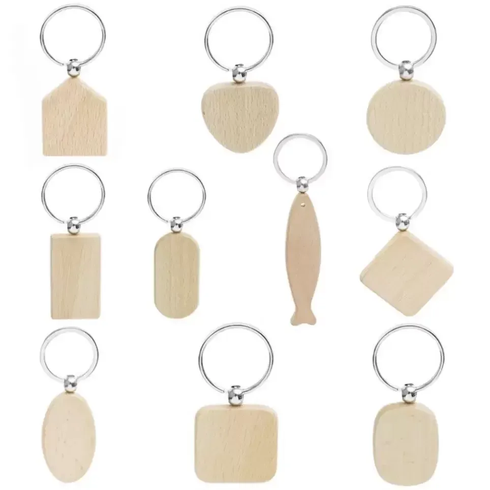 Stock Beech Wood Brelkain Party Favours Puste spersonalizowany spersonalizowany tag Identyfikator Identyfikator Pendant Klucz Burza Kluczowe prezenty urodzinowe