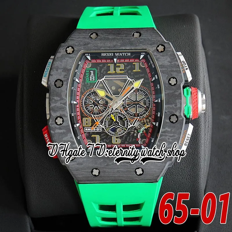 ZY Senaste ZFM65-01 MENS-Titta på M8215 Automatisk rörelse svart NTPT COBOL FIBER CASE SKELETON DIAL NUMBER Markers Green Rubber Strap Super Edition Eternity Watches