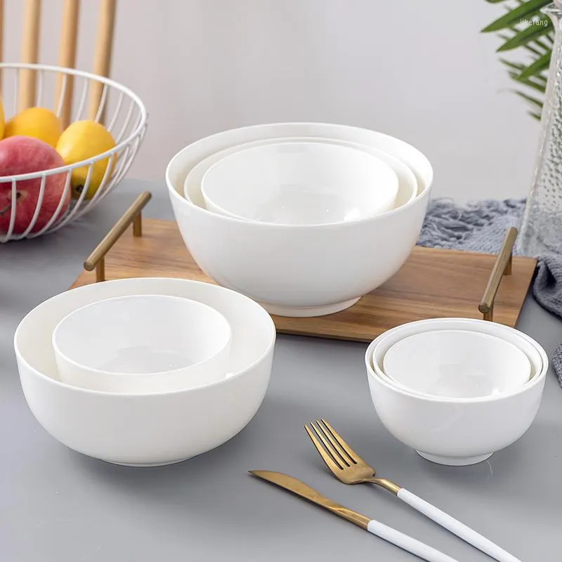 Cuencos de arroz blanco puro chino, cerámica para el hogar, sopa de fideos, suministros instantáneos, vajilla de porcelana de hueso