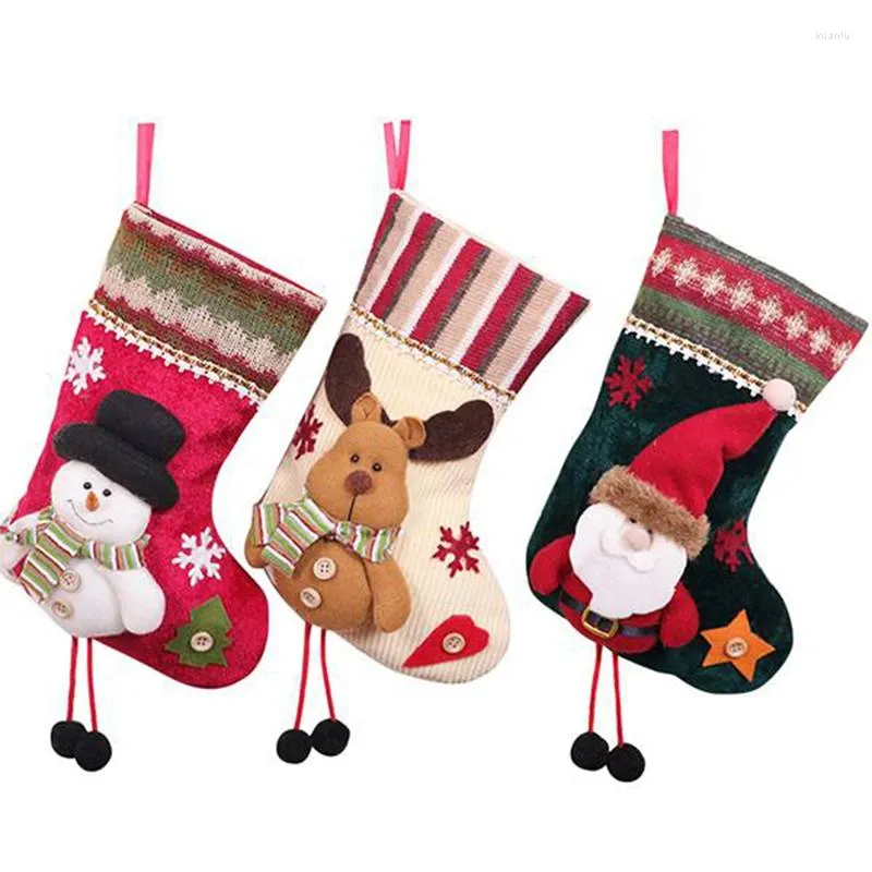 Noel Dekorasyonları 3 Paket Çorapları Noel Baba Kardan Adam ve Ren Geyiği Noel Tatil Partisi Dekorasyonu