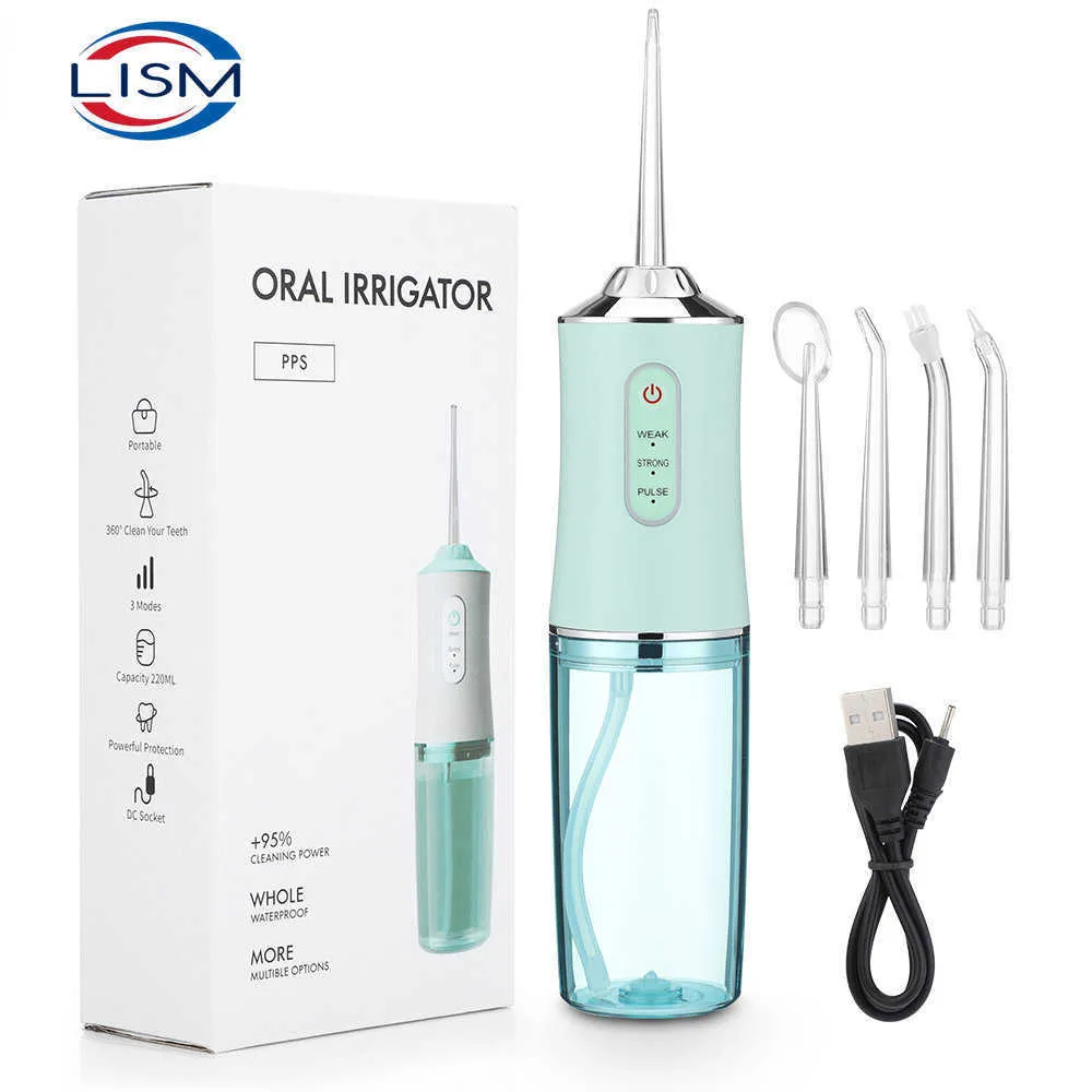 Orale irrigators andere hygiëne irrigator draagbaar tandheelkundig water flosser USB oplaadbare jet floss tand pick 4 tip 220 ml 3 modi IPX7 1400rpm 221215