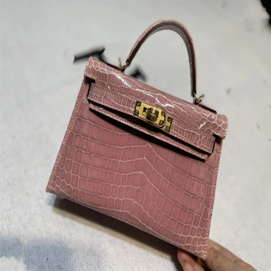 mini totes borsa di lusso 20c fabbrica intera colore viola chiaro vera pelle di coccodrillo shinny completamente fatta a mano filo di cera usurally by247G