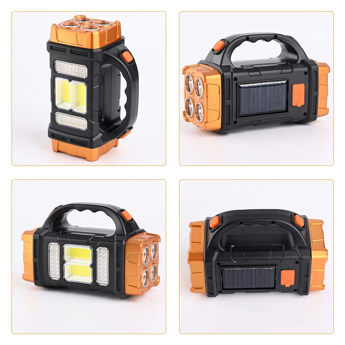 Solar Flashlight Portable LED Searchlight Solar/USB Rechargeable Waterproof 6-Gear Torch Camping Light COB Work Light