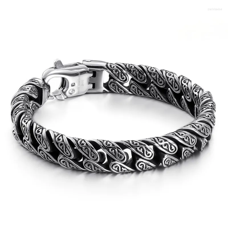 Braccialetti a maglie Bracciale uomo 12mm Catena punk Uomo Acciaio inossidabile Misterioso simbolo Fascino Pulseira Masculina Bracciale Jewelry347O