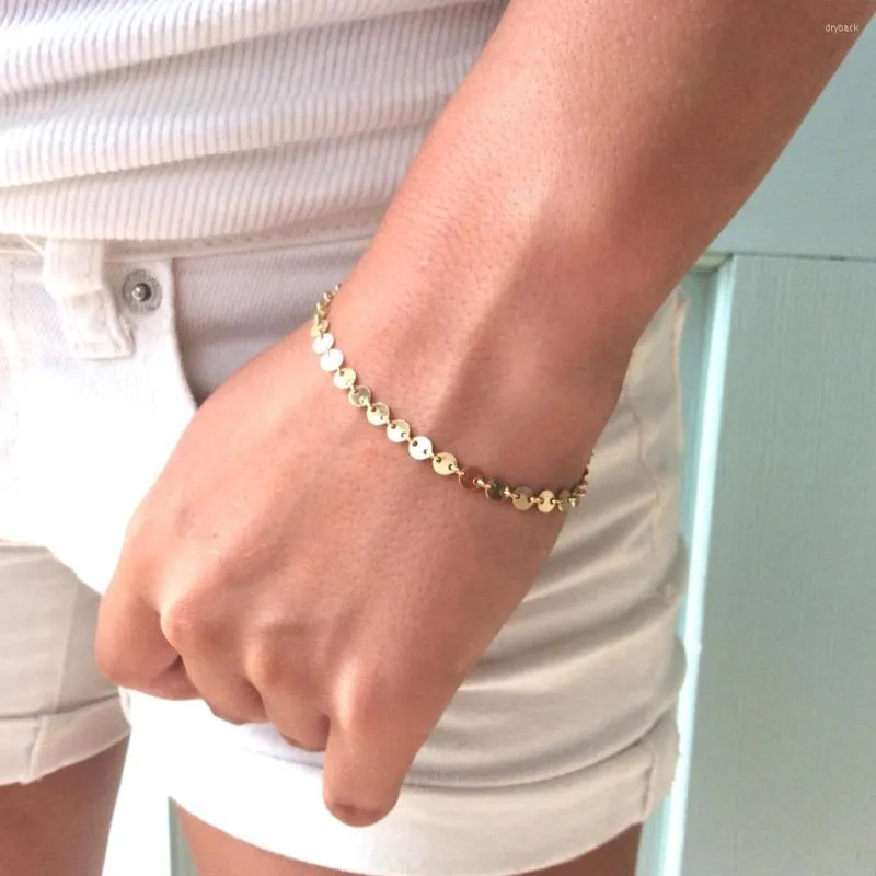 Link armbanden 2022 Trendy stijl gepolijste kleine goudkleurige munt prachtige pailletten charme handgekoppelde armband eenvoudig voor vrouwen