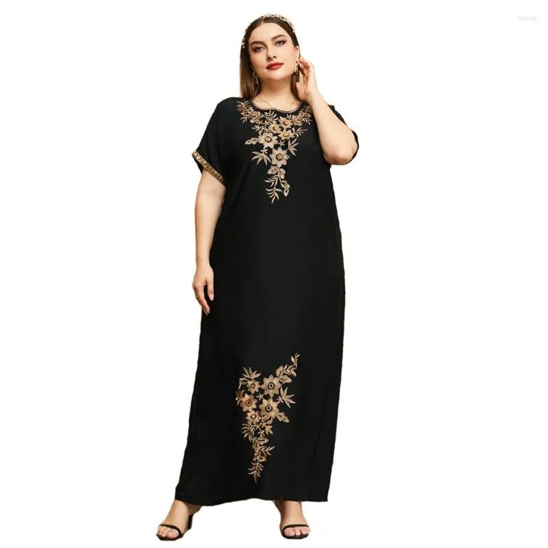 プラスサイズのドレス2022ぽっちゃりのためのブラックカジュアルエレガント夏の女性服イスラム教徒アラビアラマダンルーズロングローブ大規模