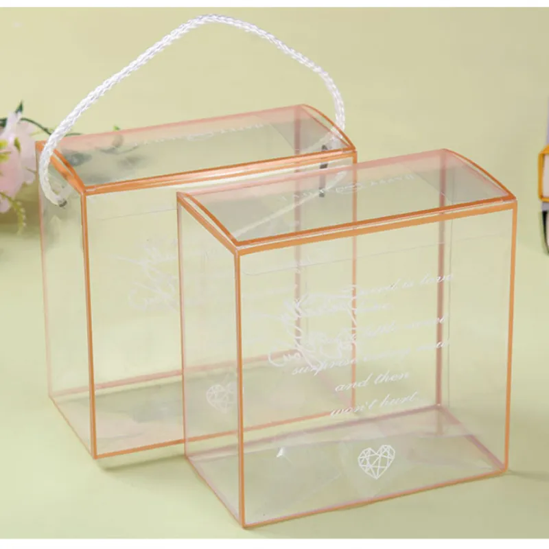 Custom Rectangle Clear PVC plastic Boxes Wedding Favor Gift Box With Hanging Rope Party Candy Bags Chocolate Jewelry Candy Packaging Bag A361