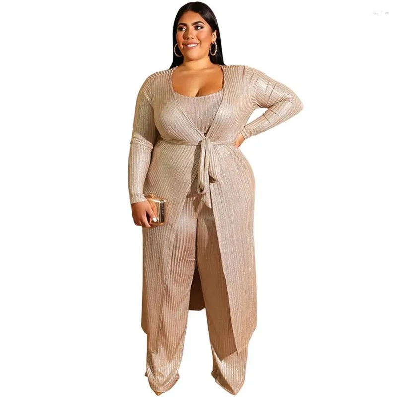 Tracksuits 3 Piece Outfits For Women Plus Size Long Cardigan Vest Blusas And Trouser Matching Sets African Clothes Tallas Grandes Mujer 5XL