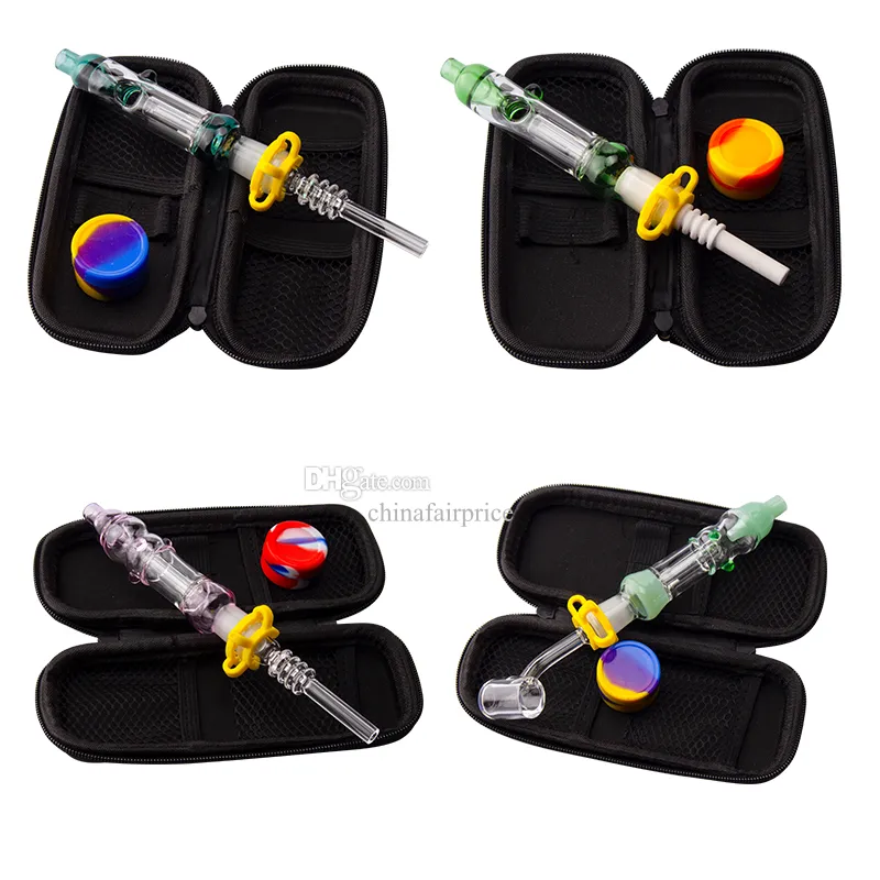 ChinaFairPrice NC067 Dab Rig Glass Water Pipe Air Hole Recycle Spill-Proof Calabash Bubbler 10mm 14mm Quartz Ceramic Nail Clip Dabber Tool Silicon Jar Bag Set Set