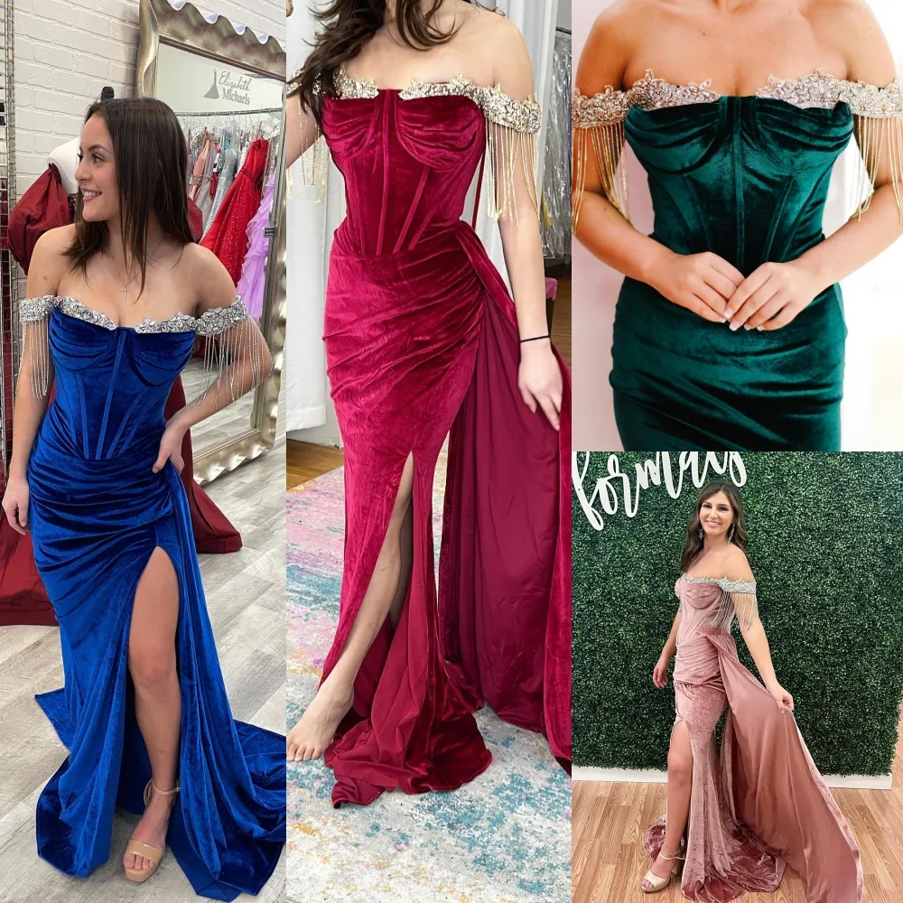 Velvet formal dress with slit ORLA