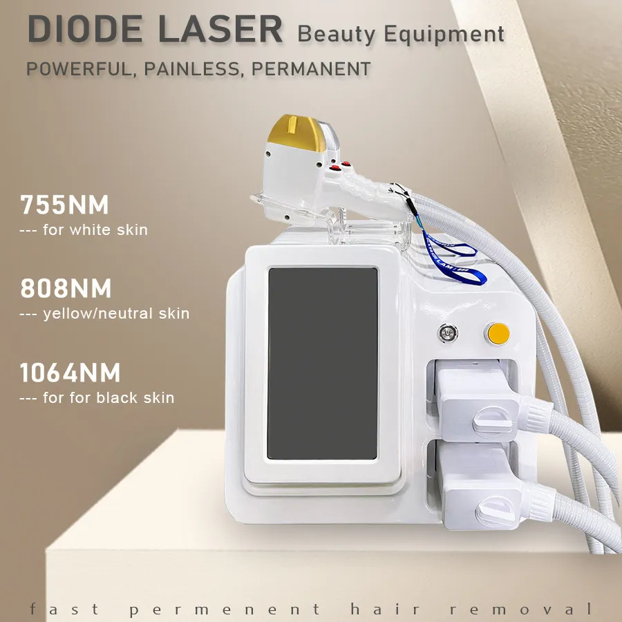 Máquina de depilação a laser de diodo 808nm, equipamento de depilação, comprimentos de onda triplos, gelo, titânio, dispositivo de beleza