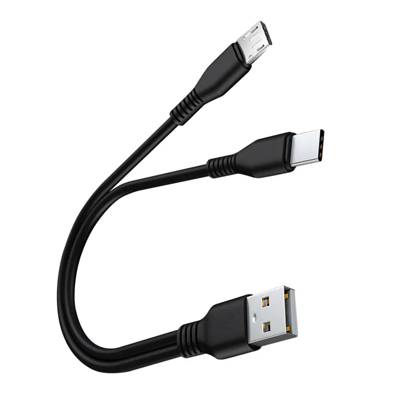 2 em 1 tipo C Micro USB Cabo celular Cabo de carregador r￡pido Dois dispositivos Splitter Micro USB C Fio para Samsung S21 Xiaomi Mi 11
