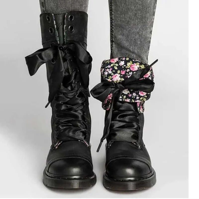 Laarzen nieuwe mid-kalf herfst winter niet-slip platte schoenen vintage sexy steampunk lederen mode retro buckle dames sneeuw 221215