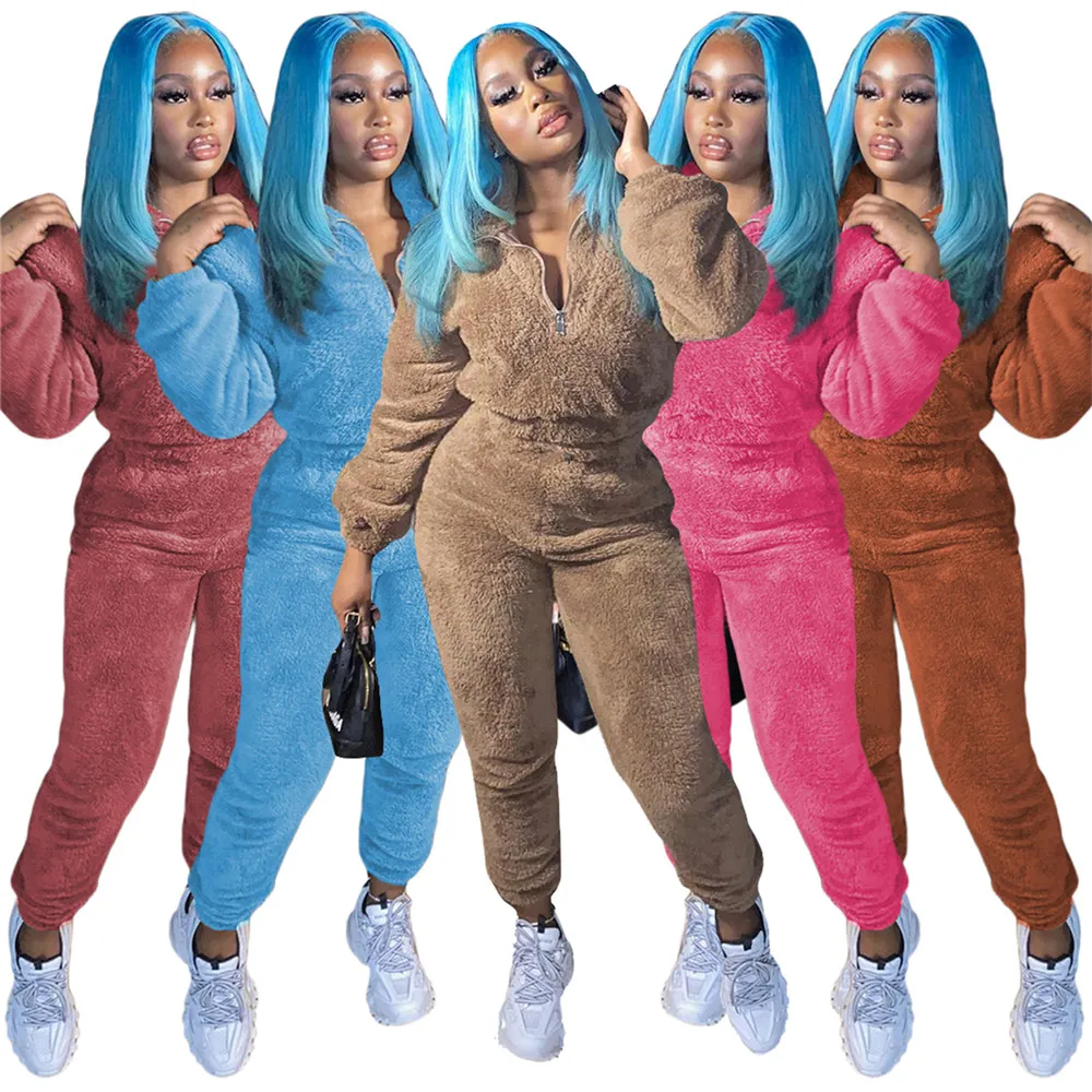 2024 Designer Furry Tracksuits Kvinnor Vintkläder Två 2 -stycken Set Thick Double Fleece Ladies Outfits Söta tröja Pants Sportwear Sweatsuits Partihandel 8630